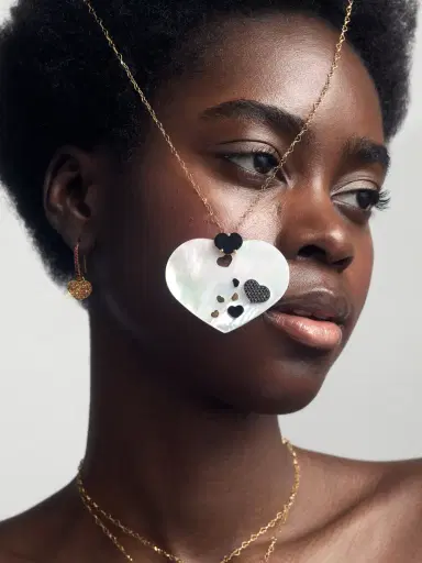 NANIS Nanis 18K Yellow Gold Black Diamond & Mother of Pearl Heart Pendant Necklace by The Solist | Thumbnail 2 NANIS Nanis 18K Yellow Gold Black Diamond & Mother of Pearl Heart Pendant Necklace by The Solist | Thumbnail 2