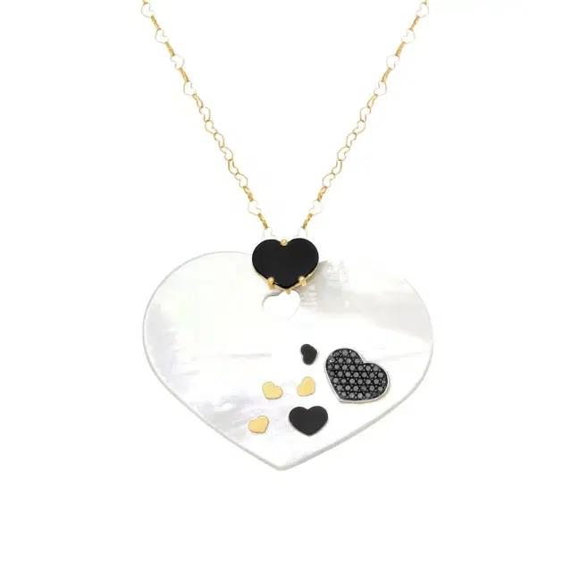 NANIS Nanis 18K Yellow Gold Black Diamond & Mother of Pearl Heart Pendant Necklace by The Solist