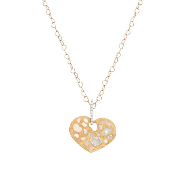 NANIS Nanis 18K Yellow Gold Diamond & Mother of Pearl Heart Pendant Necklace by The Solist