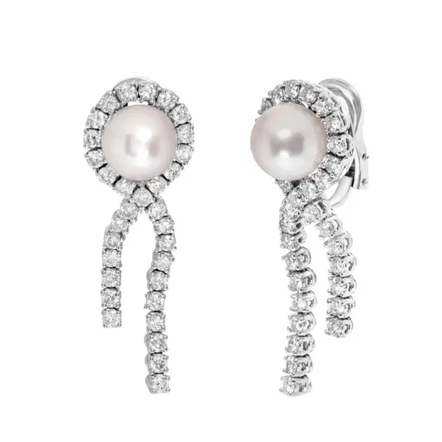 SuperOro SuperOro 18K White Gold, Diamond 3.67ct. tw. and Pearl Drop Earrings by The Solist