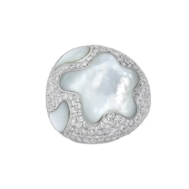 SuperOro SuperOro 18K White Gold, Diamond 4.07ct. tw. and Mother Of Pearl Statement Ring by The Solist