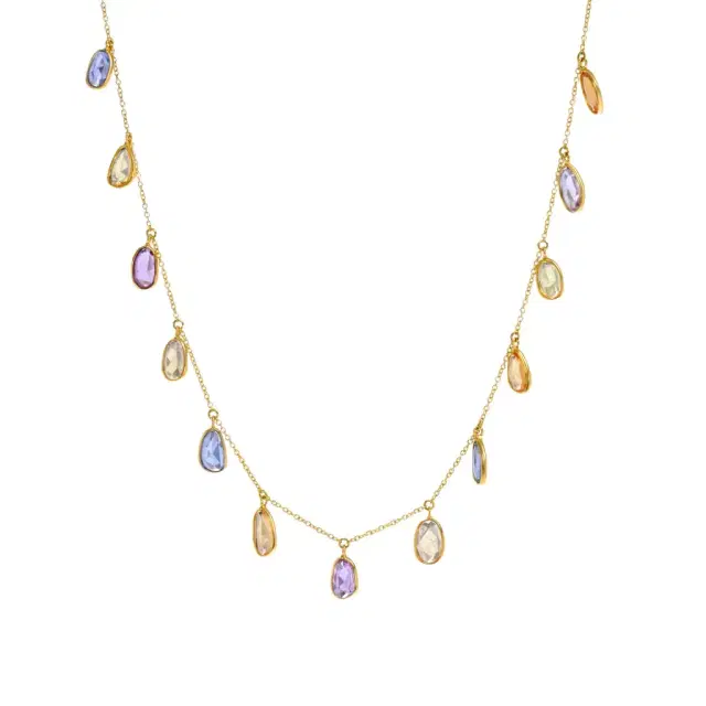 SuperOro SuperOro 18K White Gold, Multi Sapphire 6.00ct. tw. Princess Necklace by The Solist