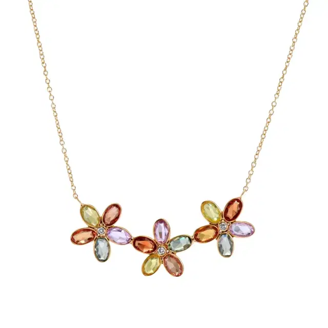 SuperOro SuperOro 18K Yellow Gold, Multi Sapphire 3.50ct. tw. and Diamond Flower Collar Necklace by The Solist