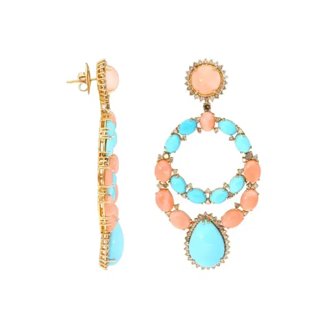 Zydo Zydo 18K Rose Gold, Turquoise and Coral Drop Earrings by The Solist