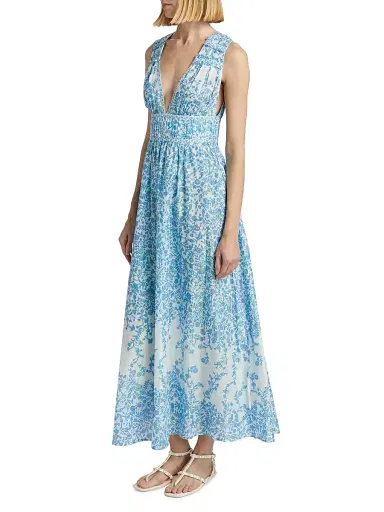 Poupette St Barth Women's Chiara Floral Cotton Maxi Dress - Blue Lazuli | Thumbnail 4 Poupette St Barth Women's Chiara Floral Cotton Maxi Dress - Blue Lazuli | Thumbnail 4