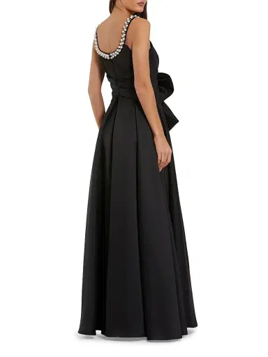 Mac Duggal Women's Imitation Pearl- & Bow-Detailed Satin Gown - Black - Size 14 | Thumbnail 2