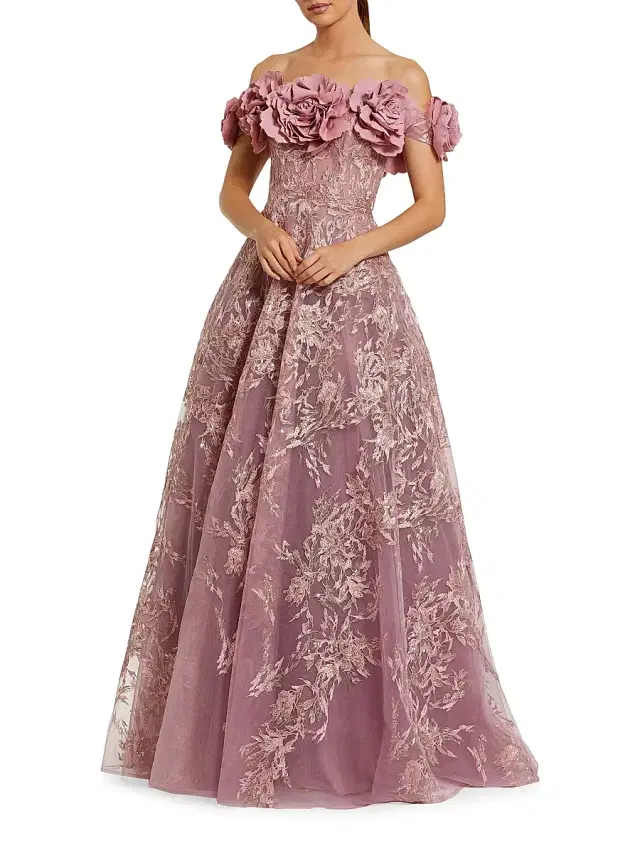 Mac Duggal Women's Sequin-Embroidered Off-The-Shoulder A-Line Gown - Mauve