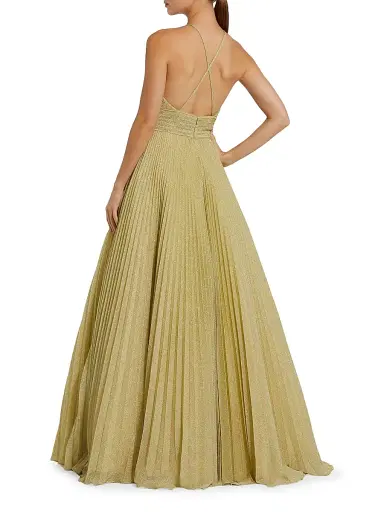 Mac Duggal Women's Shimmering Pleated Georgette Gown - Gold - Size 14 | Thumbnail 2 Mac Duggal Women's Shimmering Pleated Georgette Gown - Gold - Size 14 | Thumbnail 2