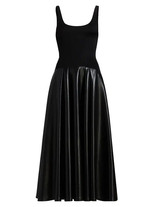 ALICE + OLIVIA Women's Adley Faux-Leather Drop-Waist Flared Maxi Dress - Black