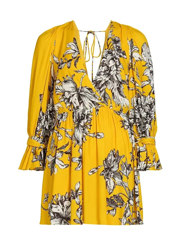 ALICE + OLIVIA Women's Clarissa Floral Plunging Minidress - Blooming Wild Golden Hour