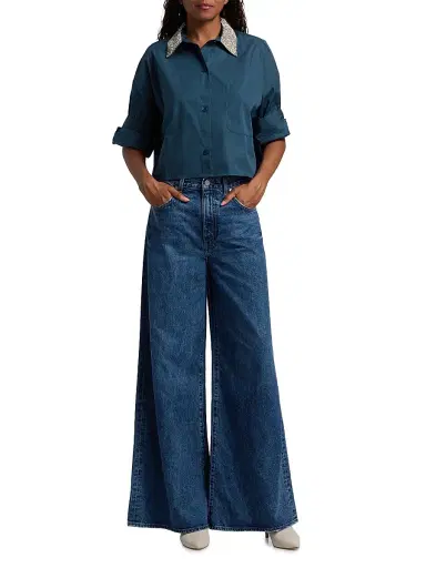 TWP Women's Next Ex Crystral Collar Shirt - Blue Wing Teal - Size Medium | Thumbnail 2