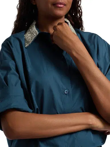 TWP Women's Next Ex Crystral Collar Shirt - Blue Wing Teal - Size Medium | Thumbnail 6