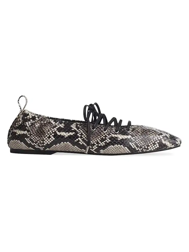 Women's Sophia Snakeskin-Printed Leather Ballet Flats - White