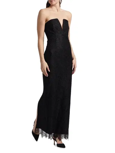 BCBGMAXAZRIA Women's Lace-Trimmed Strapless V-Neck Gown - Black | Thumbnail 2 BCBGMAXAZRIA Women's Lace-Trimmed Strapless V-Neck Gown - Black | Thumbnail 2