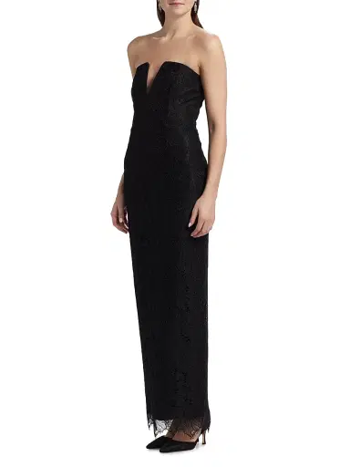 BCBGMAXAZRIA Women's Lace-Trimmed Strapless V-Neck Gown - Black | Thumbnail 4 BCBGMAXAZRIA Women's Lace-Trimmed Strapless V-Neck Gown - Black | Thumbnail 4