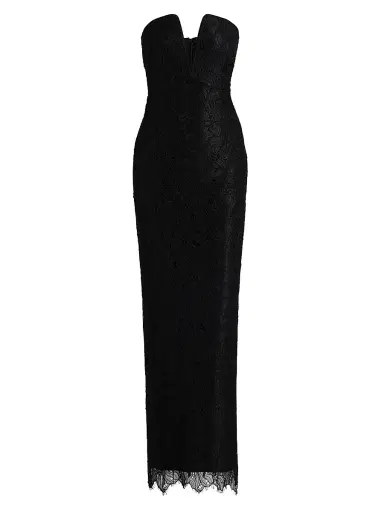 BCBGMAXAZRIA Women's Lace-Trimmed Strapless V-Neck Gown - Black | Thumbnail 1 BCBGMAXAZRIA Women's Lace-Trimmed Strapless V-Neck Gown - Black | Thumbnail 1
