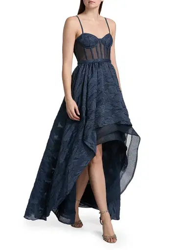 BCBGMAXAZRIA Women's Organza High-Low Gown - Navy - Size 10 | Thumbnail 2