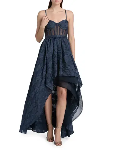 BCBGMAXAZRIA Women's Organza High-Low Gown - Navy - Size 10 | Thumbnail 3