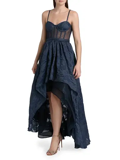BCBGMAXAZRIA Women's Organza High-Low Gown - Navy - Size 10 | Thumbnail 4