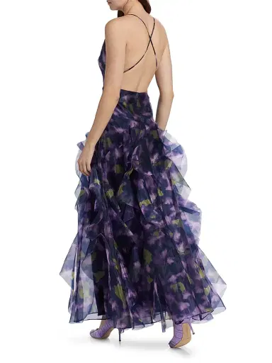 BCBGMAXAZRIA Women's Printed Organza Sleeveless Gown - Meadow Violet Floral Print | Thumbnail 5