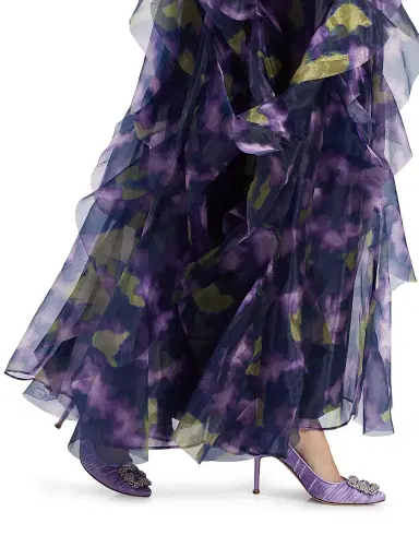 BCBGMAXAZRIA Women's Printed Organza Sleeveless Gown - Meadow Violet Floral Print | Thumbnail 6