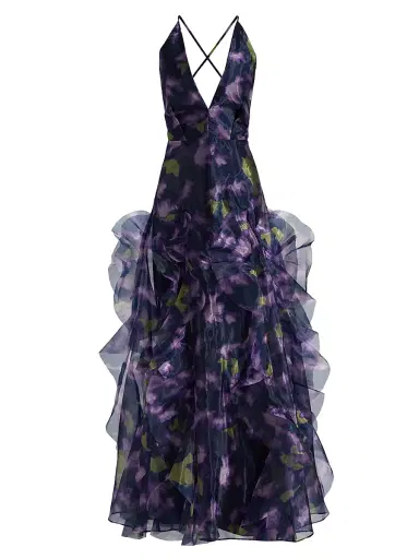 BCBGMAXAZRIA Women's Printed Organza Sleeveless Gown - Meadow Violet Floral Print | Thumbnail 1