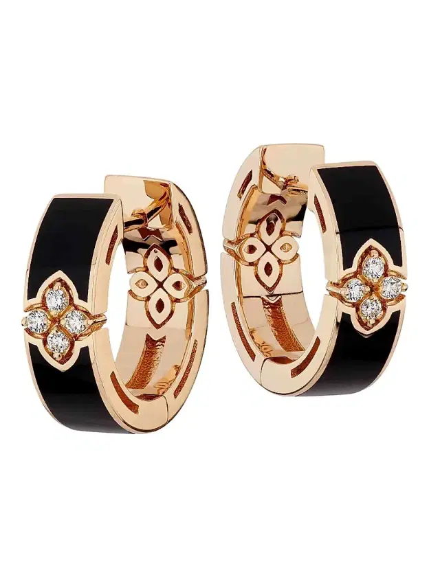 Women's Love In Verona 18K Rose Gold, Enamel & 0.06 TCW Diamond Hoop Earrings - Black
