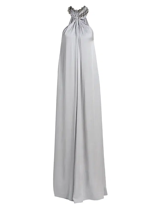 Stella McCartney Women's Sphere Embellished Halter Gown - Pearl Blue