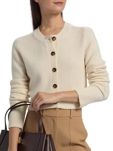 Loulou de Saison Women's Zephir Cropped Cardigan - Ivory - Size Medium | Thumbnail 6