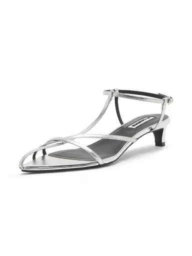 Jil Sander Women's 35MM Metallic Leather Kitten-Heel Sandals - Sky Grey - Size 11 | Thumbnail 2 Jil Sander Women's 35MM Metallic Leather Kitten-Heel Sandals - Sky Grey - Size 11 | Thumbnail 2