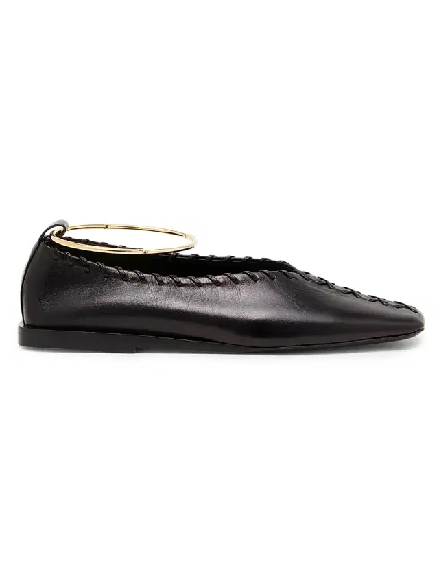 Jil Sander Women's Ballerina Leather Flats - Black Silver
