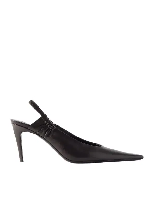 Anne Marie Gathered Leather Slingback Pumps