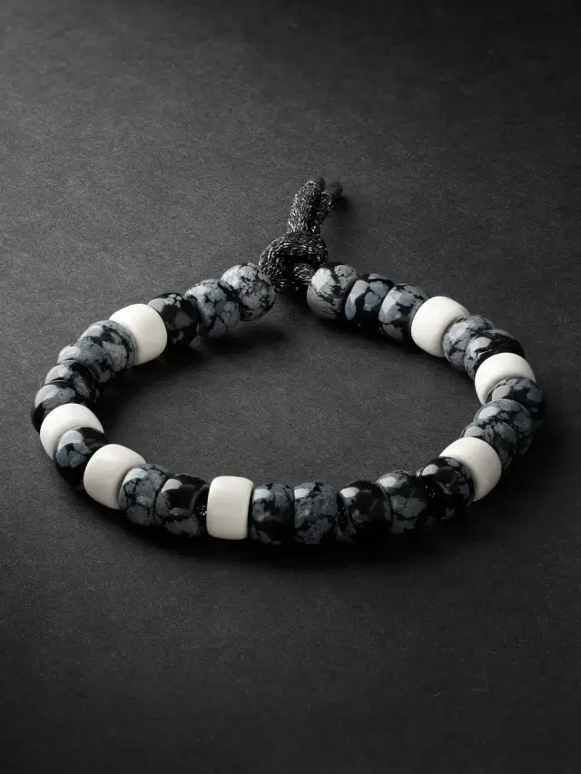 Forte Beads Blackened Gold, Obsidian and Magnesite Bracelet - Men
