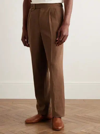 dunhill Straight-Leg Pleated Linen Suit Trousers - Men | Thumbnail 3