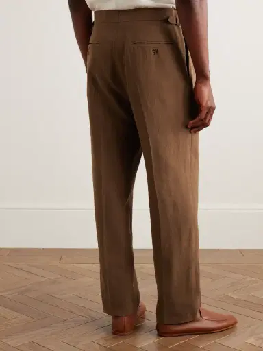 dunhill Straight-Leg Pleated Linen Suit Trousers - Men | Thumbnail 4
