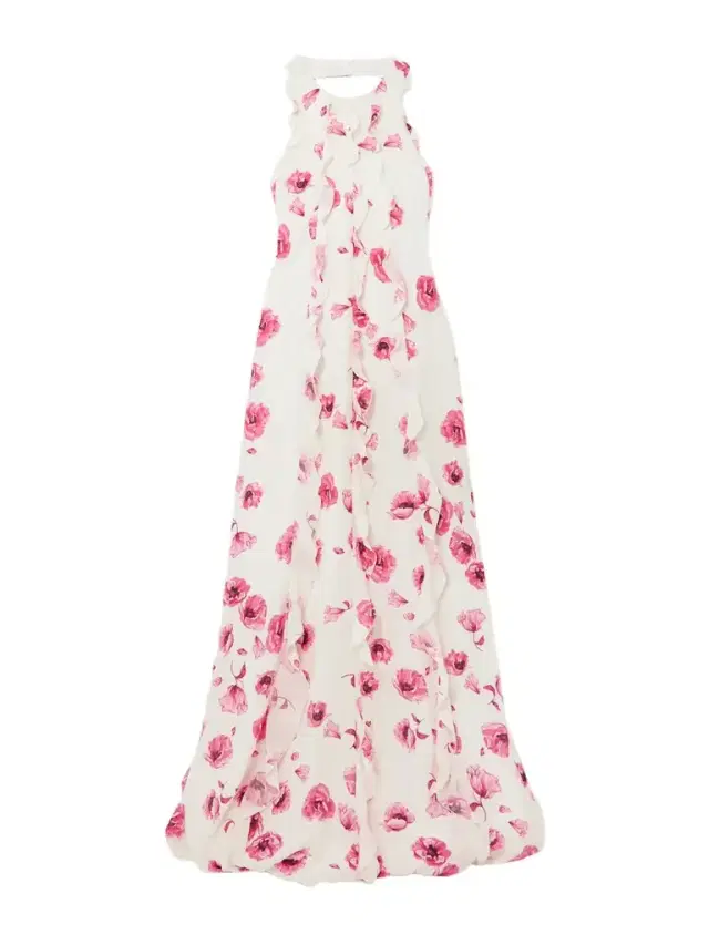 Emilia Wickstead Fleurine Ruffled Floral-print Silk Crepe De Chine Halterneck Gown