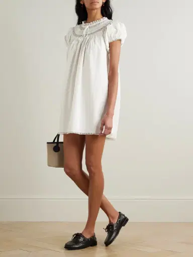 DÔEN Daphne Lace-trimmed Pintucked Organic Cotton-voile Mini Dress | Thumbnail 2 DÔEN Daphne Lace-trimmed Pintucked Organic Cotton-voile Mini Dress | Thumbnail 2