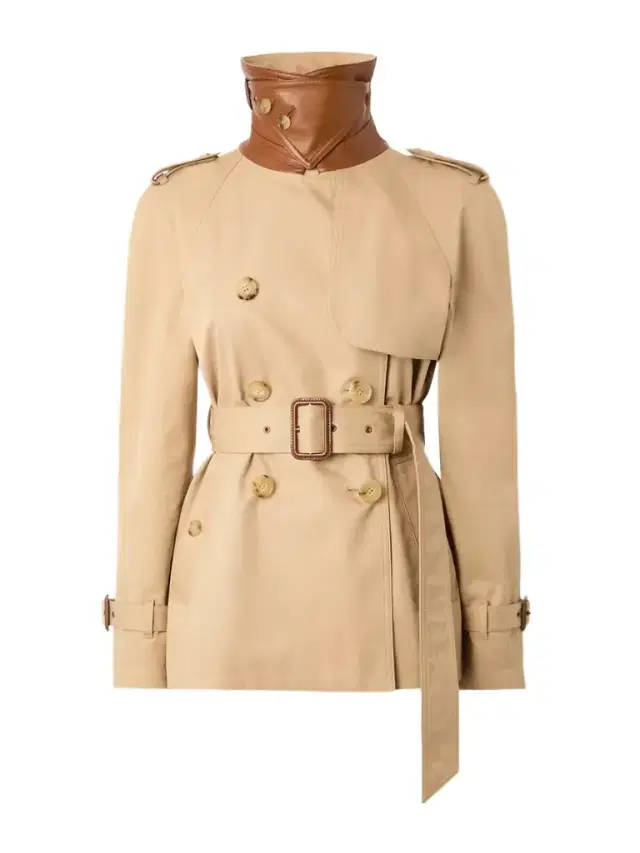 Double-breasted Leather-trimmed Cotton-gabardine Trench Coat