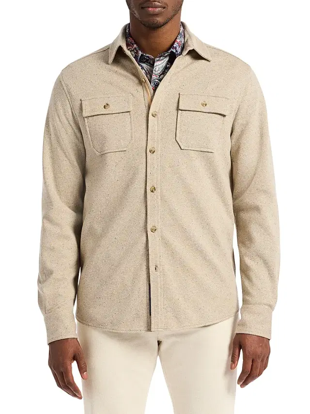 Men's Vigano Knit Cotton Shirt Jacket - Oatmeal Men's Vigano Knit Cotton Shirt Jacket - Oatmeal