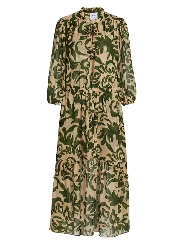 MISA Los Angeles Women's Olivia Printed Chiffon Midi-Dress - Tonal Cactus
