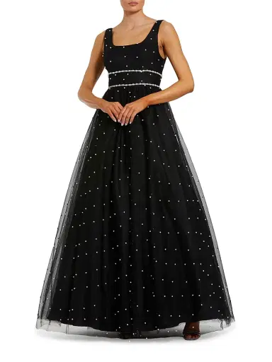 Mac Duggal Women's Embellished Tulle Sleeveless Gown - Black Ivory - Size 16 | Thumbnail 1