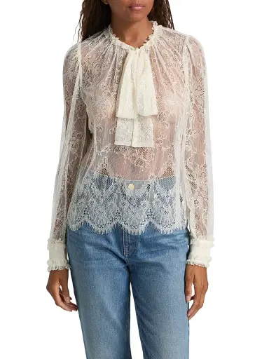 Ulla Johnson Women's Iliana Tieneck Lace Blouse - Pearl | Thumbnail 3