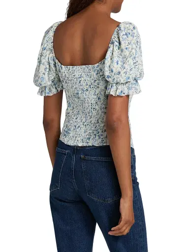 Reformation Women's Marin Floral Puff-Sleeve Top - Nile - Size 12 | Thumbnail 5