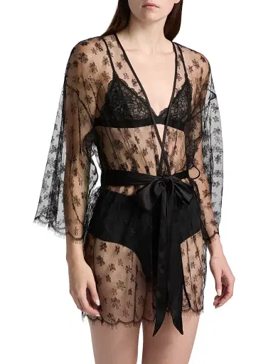 Kiki de Montparnasse Women's Floral Lace Robe - Black - Size Medium | Thumbnail 3 Kiki de Montparnasse Women's Floral Lace Robe - Black - Size Medium | Thumbnail 3