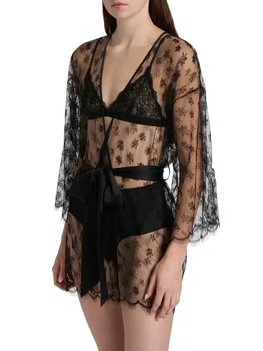 Kiki de Montparnasse Women's Floral Lace Robe - Black - Size Medium | Thumbnail 4 Kiki de Montparnasse Women's Floral Lace Robe - Black - Size Medium | Thumbnail 4