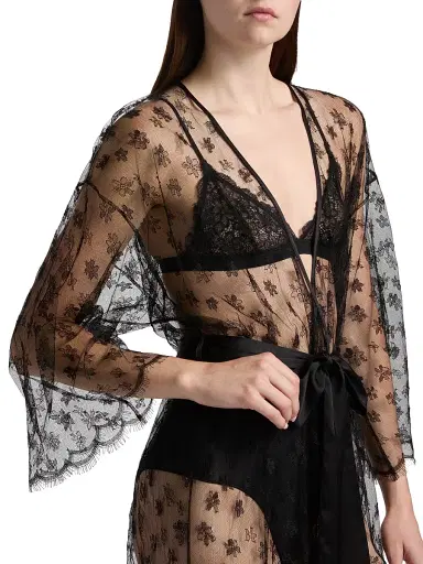 Kiki de Montparnasse Women's Floral Lace Robe - Black - Size Medium | Thumbnail 6 Kiki de Montparnasse Women's Floral Lace Robe - Black - Size Medium | Thumbnail 6