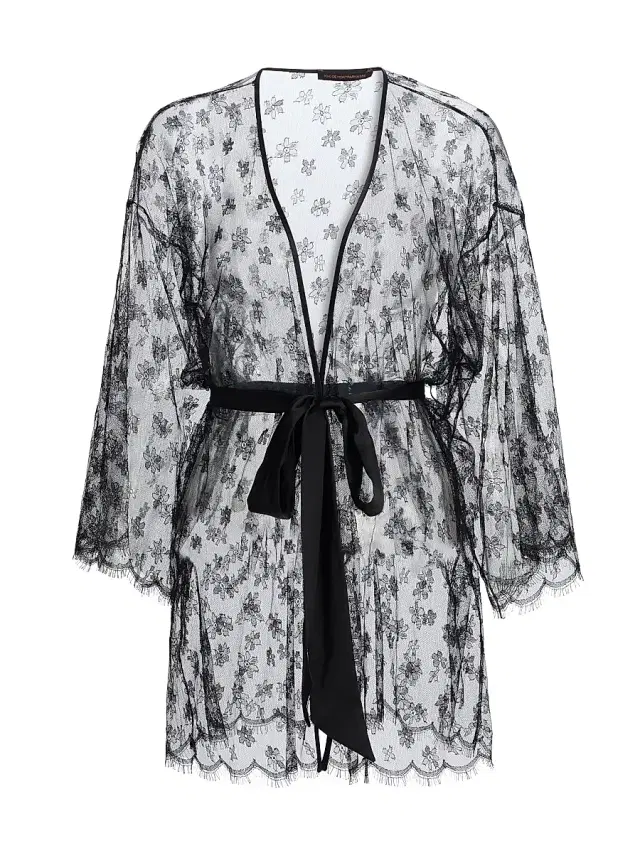 Women's Floral Lace Robe - Black