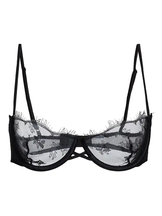 Women's Lace Underwire Balconette Bra - Black