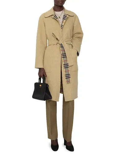 Burberry Women's Turnbridge Wool Reversiable Wrap Coat - Sand Ip Check | Thumbnail 2