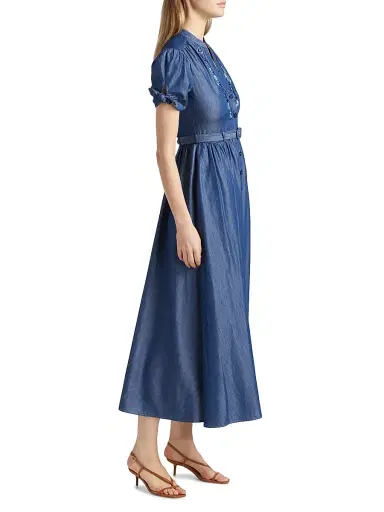 Saloni Women's Ena Floral-Embroidered Cotton-Blend Midi Shirtdress - Mid Wash Datura | Thumbnail 4 Saloni Women's Ena Floral-Embroidered Cotton-Blend Midi Shirtdress - Mid Wash Datura | Thumbnail 4